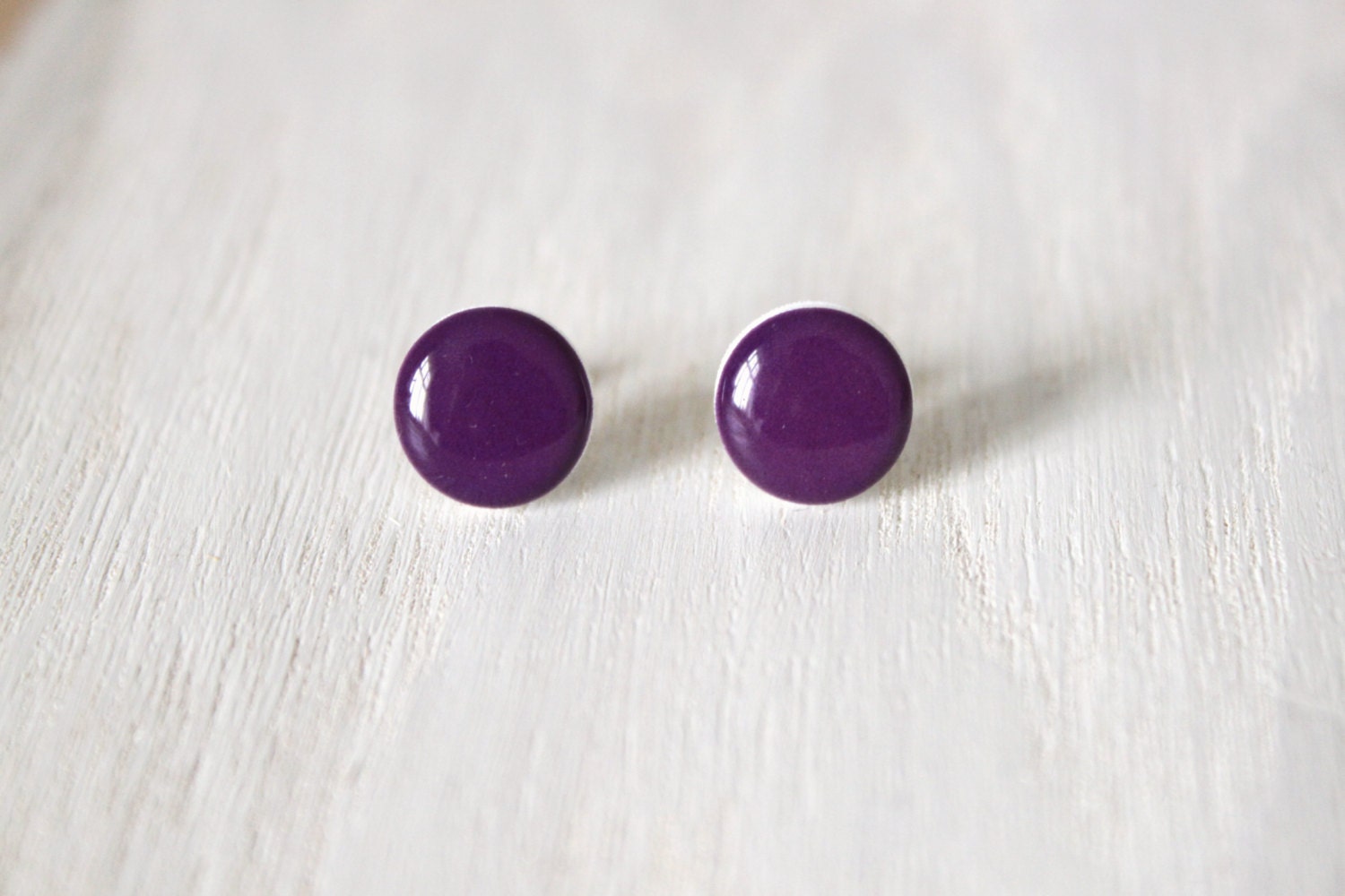 Plum Earrings, Circle Post Earrings, Small Stud Earrings in Plum