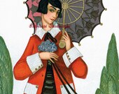 Deco Lady Reproduction Cotton Fabric Print 3.5X5" Crazy Quilt Block Applique
