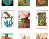 Vintage Mermaids b Crazy Quilt Reproduction Cotton Fabric Print Applique Blocks 9 at 2X3" each