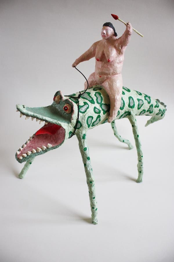 The Rider -free shipping, one of a kind sculpture, woman on a beast, dream like art, unique home decor, paper mache sculpture,