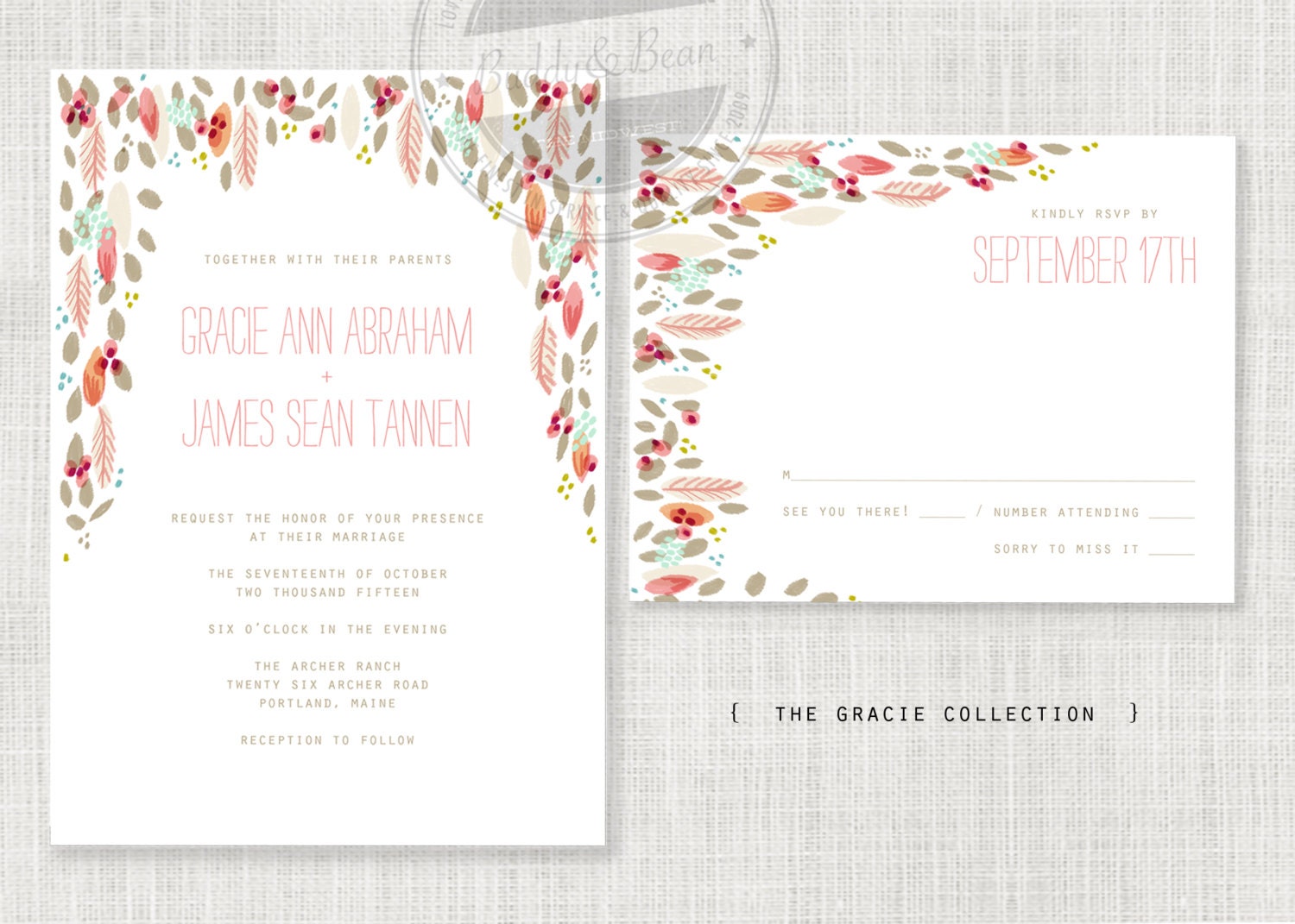 Gracie. printable wedding invitation suite. rouge