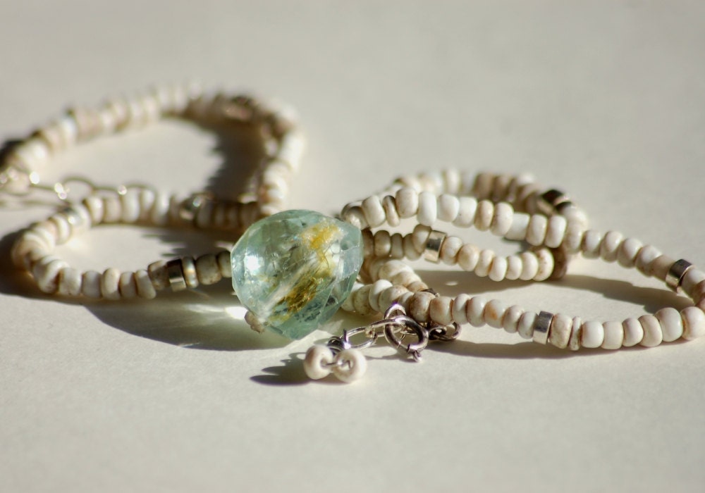 Genuine Aquamarine and Antique Glass Bead Necklace