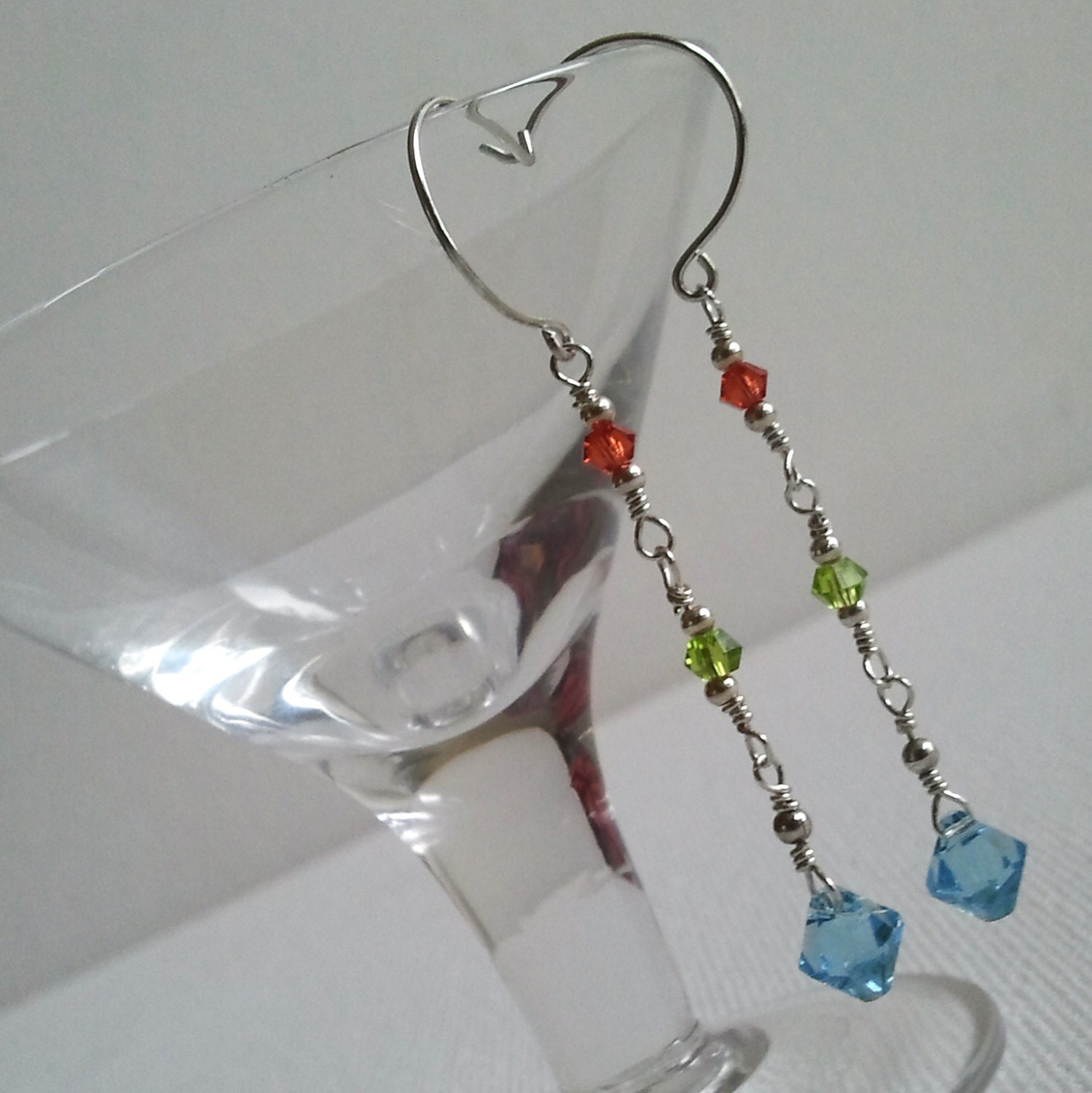 AstralArts- Blue,Green, and Pink Swarovski Crystal with Silver Earrings
