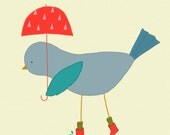 bird art print, kids art, illustration print, nursery art, illustration baby, bird drawing - Rain, Rain