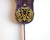 Damask Tulip Flower Stake . Decoration for House Plants . Purple Painted and Decoupaged One of a Kind Ornament