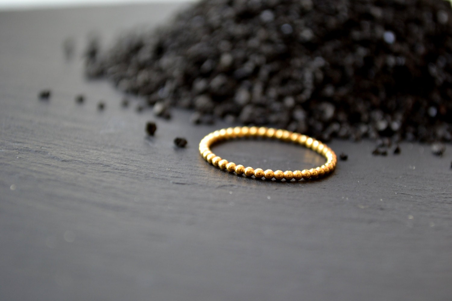 Yellow Gold Vermeil beaded wire ring, stacking ring, freeshippingfrance