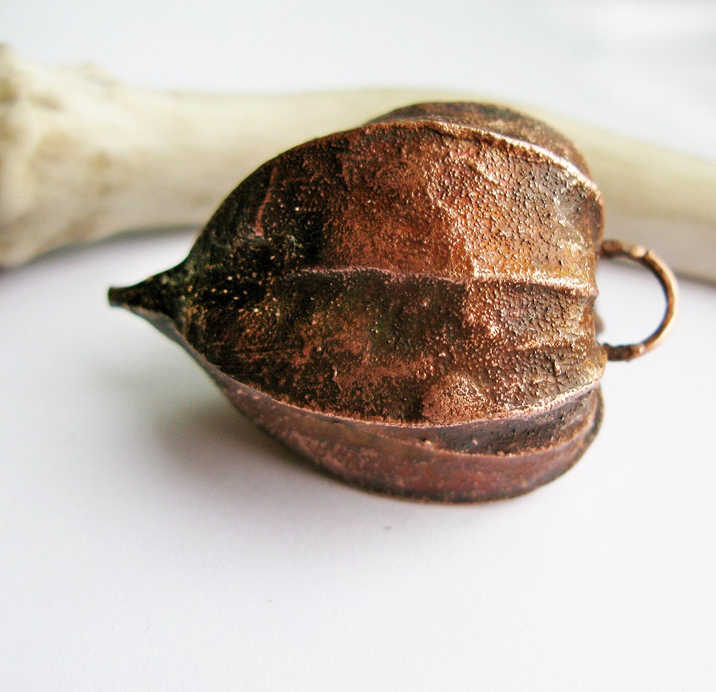 Electroformed  Real Chinese Lantern aka Winter Cherry - Copper  POD for a Gardener or Drama Queen  - New Crop