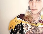Apocalyptic Warrior Jacket, Studded Leather Top Shrug, Mens Punk Rock Summer Festival Crude Things Couture Fashion