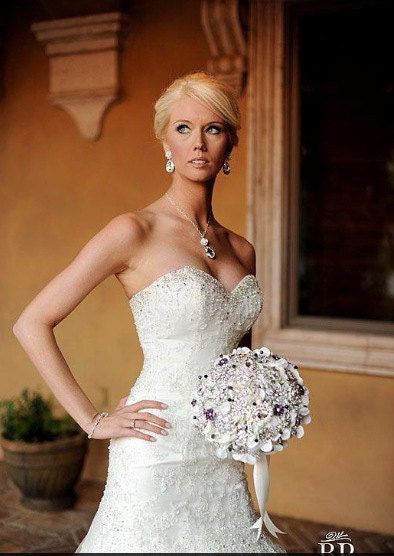 Deposit on a crystal vine brooch bouquet with purple accents -- made to order brooch wedding bouquet