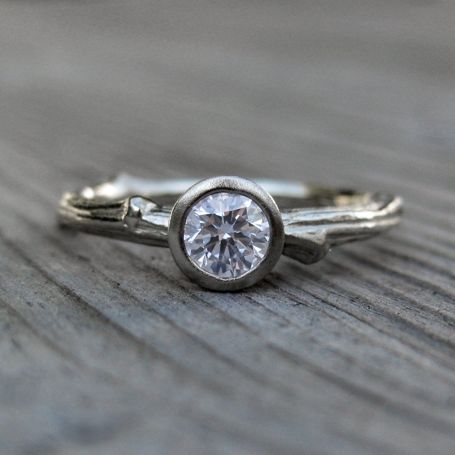 Diamond Twig Engagement Ring, Recycled Gold, VS/GH .25ct Diamond
