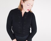 60s Black Beaded Lambswool Angora Cardigan Sweater S/M