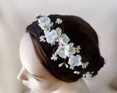 delicate white flower hair circlet, bridal hair accessory, ivory headband, wedding headpiece - BELLISSIMA - white floral hair accessories