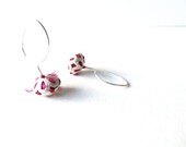 Dangle earrings Filled with red silk Flower design Sterling silver