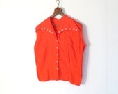 Vintage 1950s Blouse / Red Blouse / Sleeveless Blouse / 50s Blouse / XL