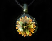 Earthtone Metallics over Green Sparkle Gold and Silver Fumed Floral Glass Slide Pendant