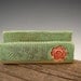 Business Card Holder in Patina Green - Red Flower - Rustic Distressed Style - by DirtKicker Pottery