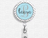 Badge Holder - Personalized Name - Gray Chevron (Belt Slide Clip or Swivel Spring Clip) Retractable Badge Holder, Nurse Badge Reel
