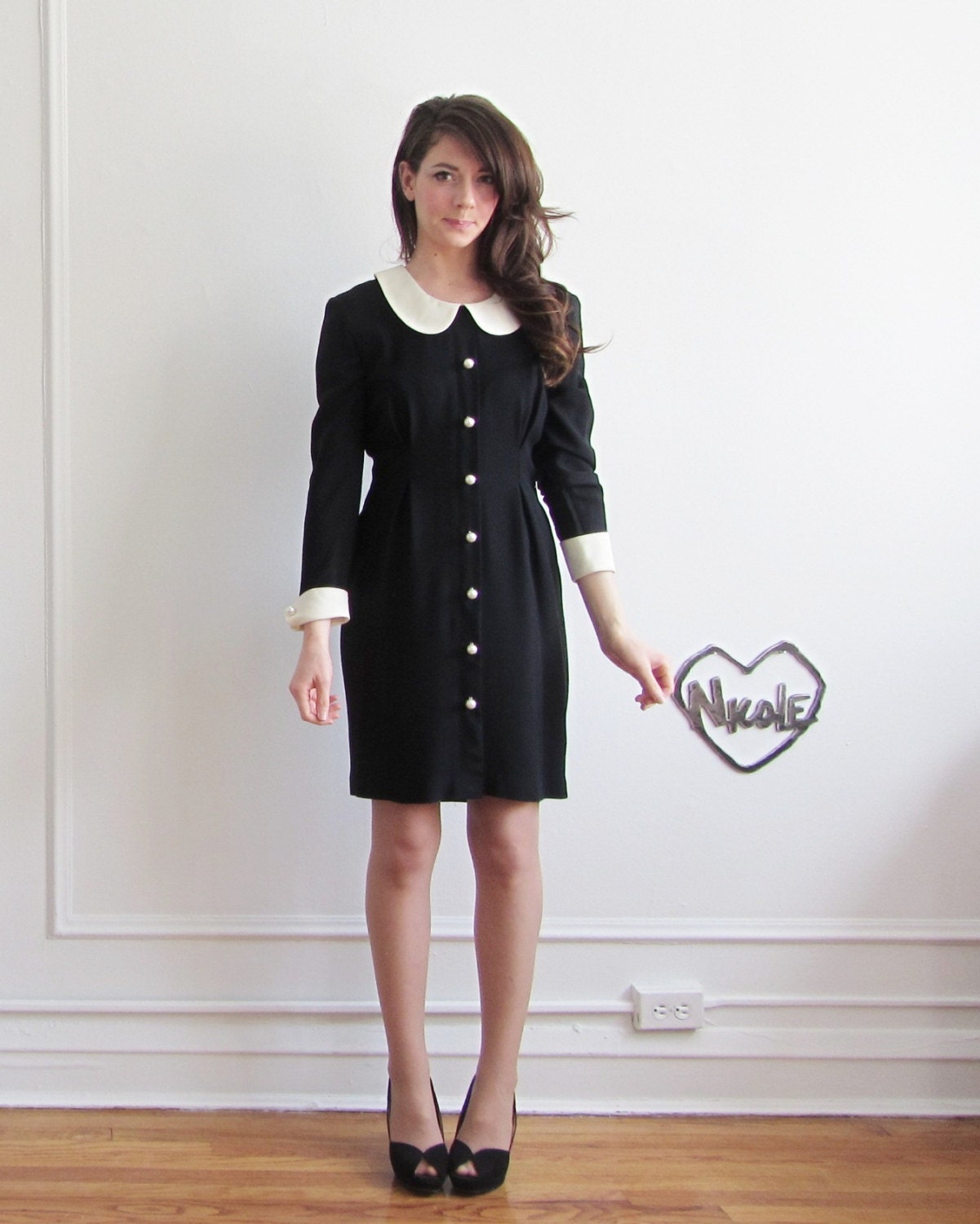 peter pan collar dress . wednesday addams meets the parent trap .small.medium