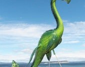 Plesiosaur Flamingo Garden Art handmade, recycled yard art, sculpture, up-cycled plastic flamingo