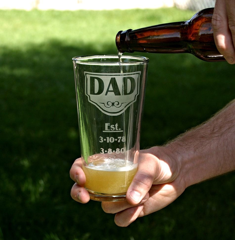 Est. BEER Glass for Father's Day, Personalized Mug w/his kid's birth datesCup, Dad Gift, Papa, Grandpa, Grandad, New Dad, First Fathers Day