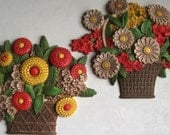 1970's Syroco Floral Basket Wall Hanging Set - Baskets Of Blooms