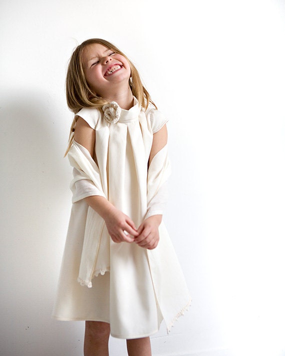 Flower Girl Wrap in Natural Organic Cotton Sateen or Voile, Eco Wedding, Hand Crocheted Lace Ceremony shawl