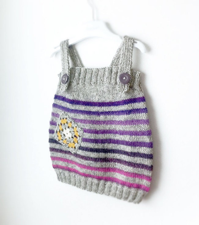 Tunic dress for 1-2T/74-86cm, Pink and purple, granny square, stripes.