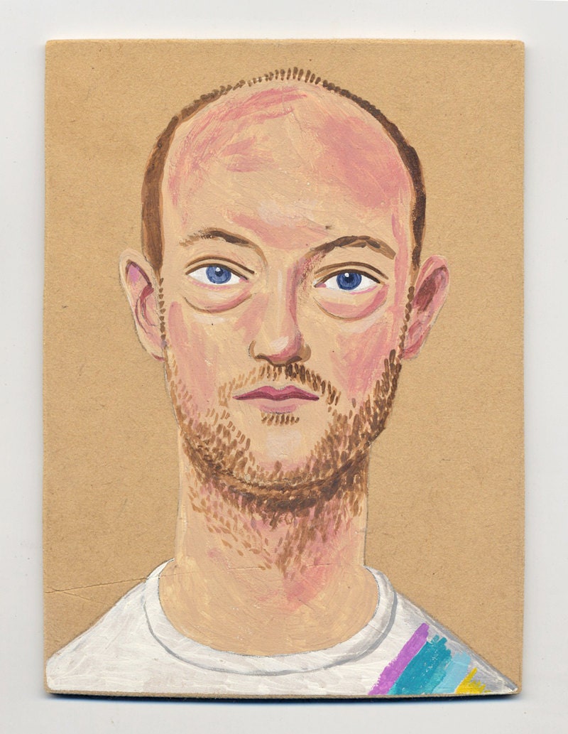 Original painted sketch of a young man wearing a rainbow t-shirt