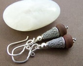 Terra Sterling Earrings - Etched Glass with Sterling Silver Cone Earrings