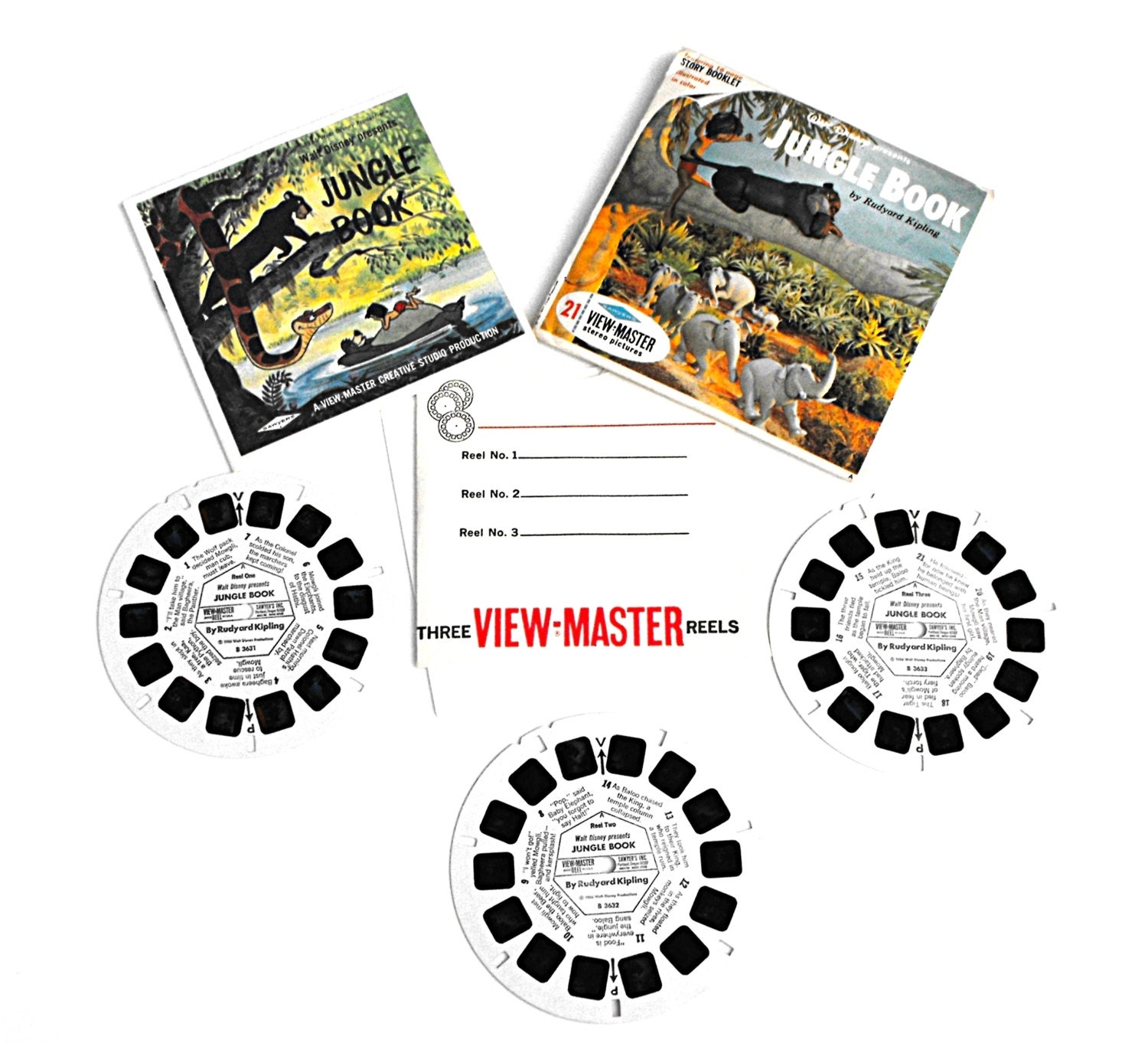 View-Master Jungle Book Disney Stereo Picture Reel Set of 3 Nostalgic Retro 1966 Children Viewmaster Animals Safari Reels Kids Photo Slides
