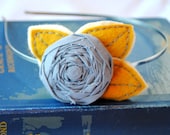 Grey and Mustard Yellow Floral Headband with Leaves - Gray, Cream and Yellow Statement Hair Accessory