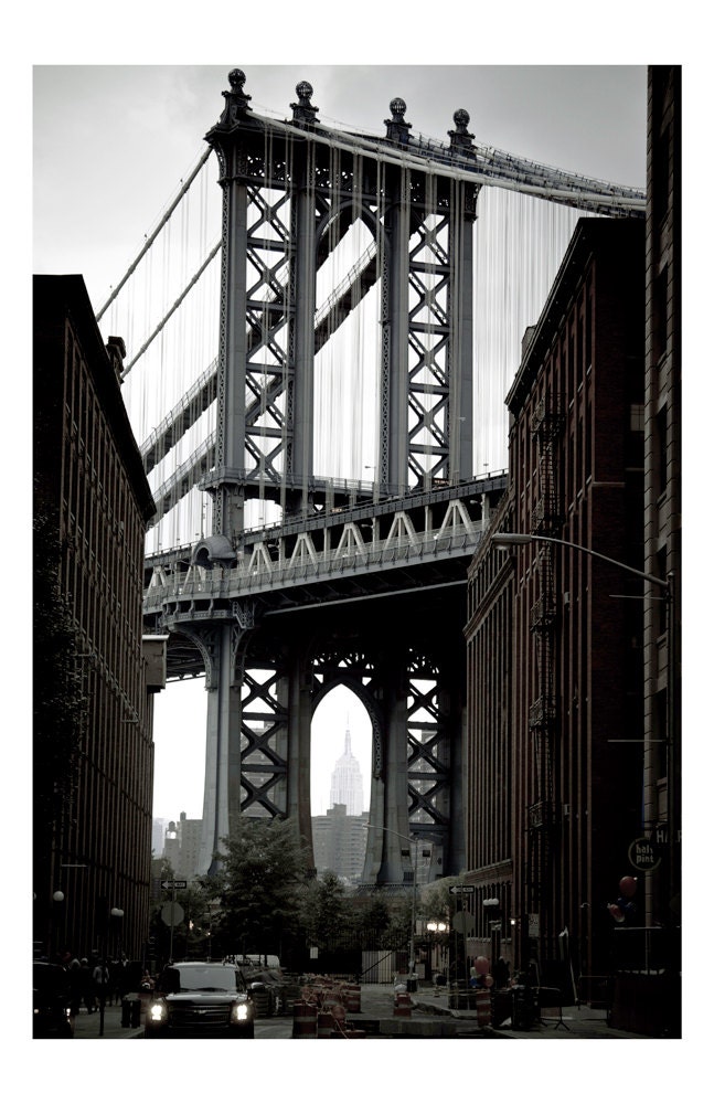 Photograph Print - New York City Bridges - Dumbo overlook empire state building through Manhattan bridge