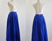 Vintage Courduroy Skirt -- Laura Ashley -- Blue Pleated Full Skirt -- Small