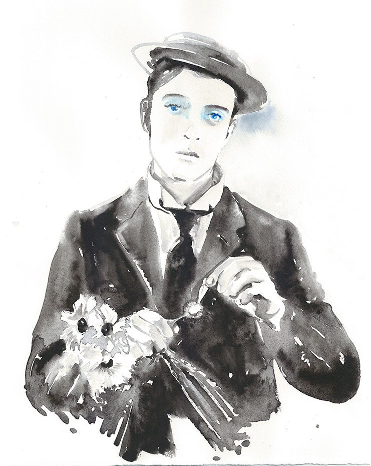 Original Watercolor Painting. Original Watercolour Portrait. Titled: Buster Keaton
