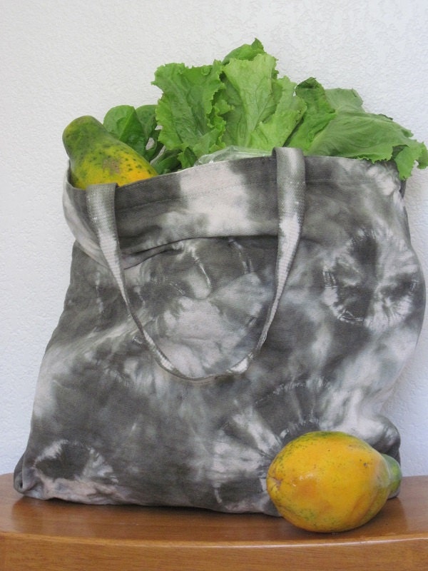 Tie Dye Cotton Canvas Market Yoga Tote Bag- Large- Sage Green