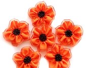 Handmade Neon Orange Medium Ribbon Flower Appliques Embellishments (6pcs)