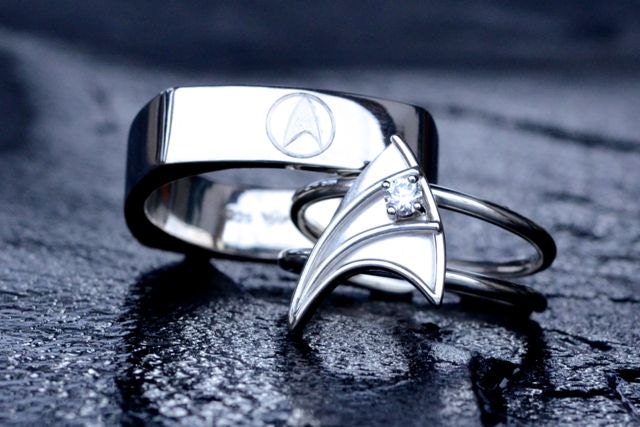 Sterling Silver Wedding Band for Men Star Trek Insignia Inspired Hand-Engraved Customizable Made To Order