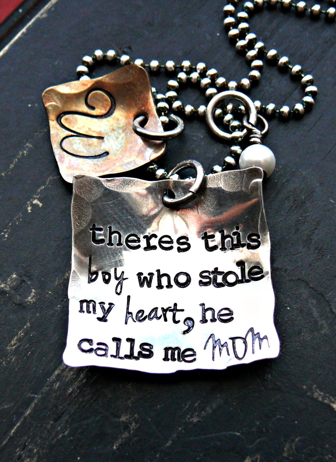 Mother and Son Personalized Necklace - Mothers Personalized Jewelry - Son Hand Stamped Necklace