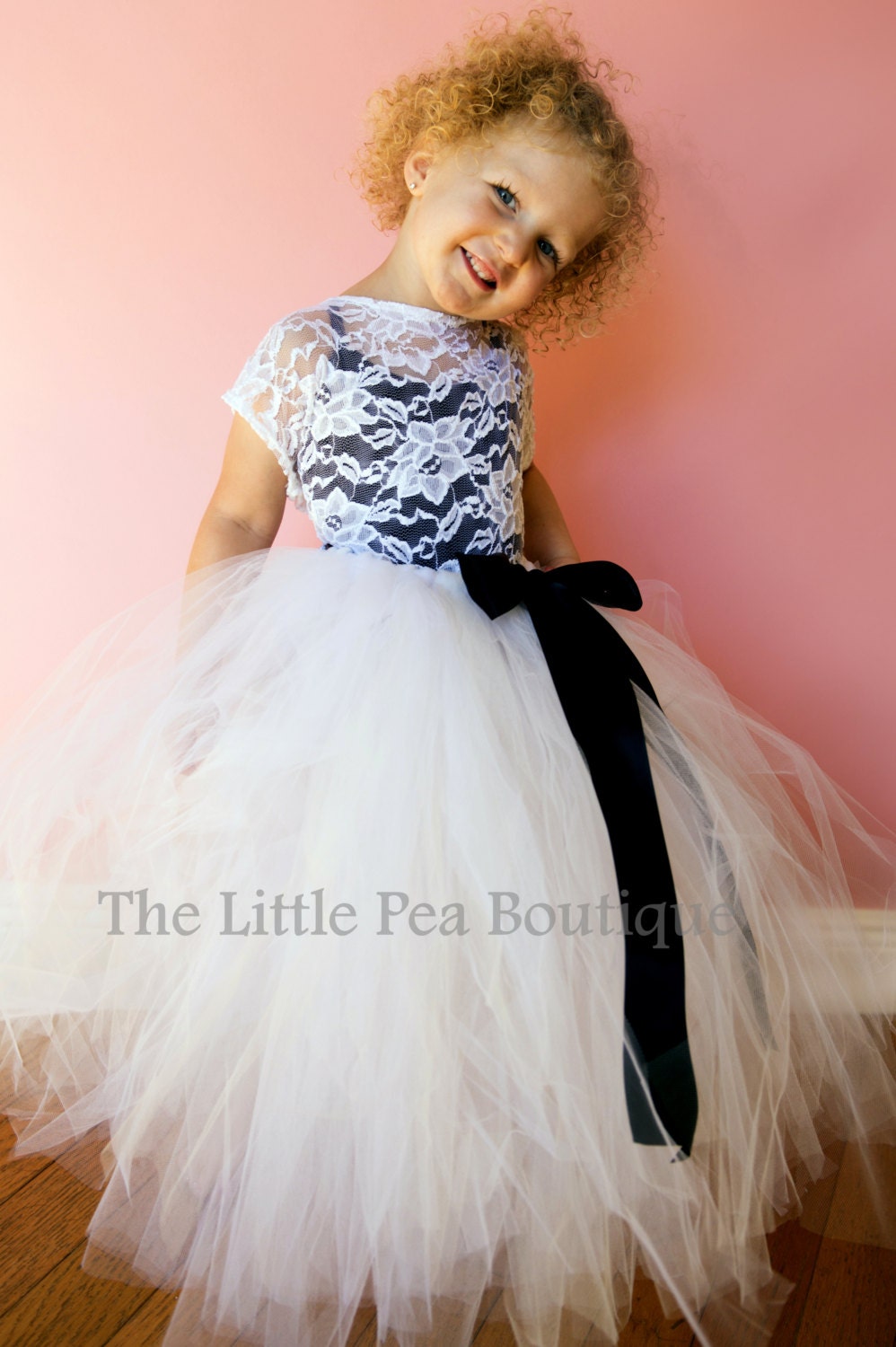 Alice Flower Girl Tutu Dress in White with Black