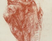 Expressive Red Hand Drawing - conte on paper - 10 x 13.5" original drawing