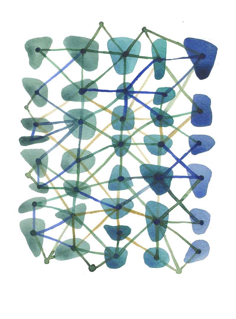 Emerald Connections II Watercolor painting - sea glass - green blue original painting