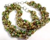 Earthy Forest Green and Brown Spiral Beaded Necklace