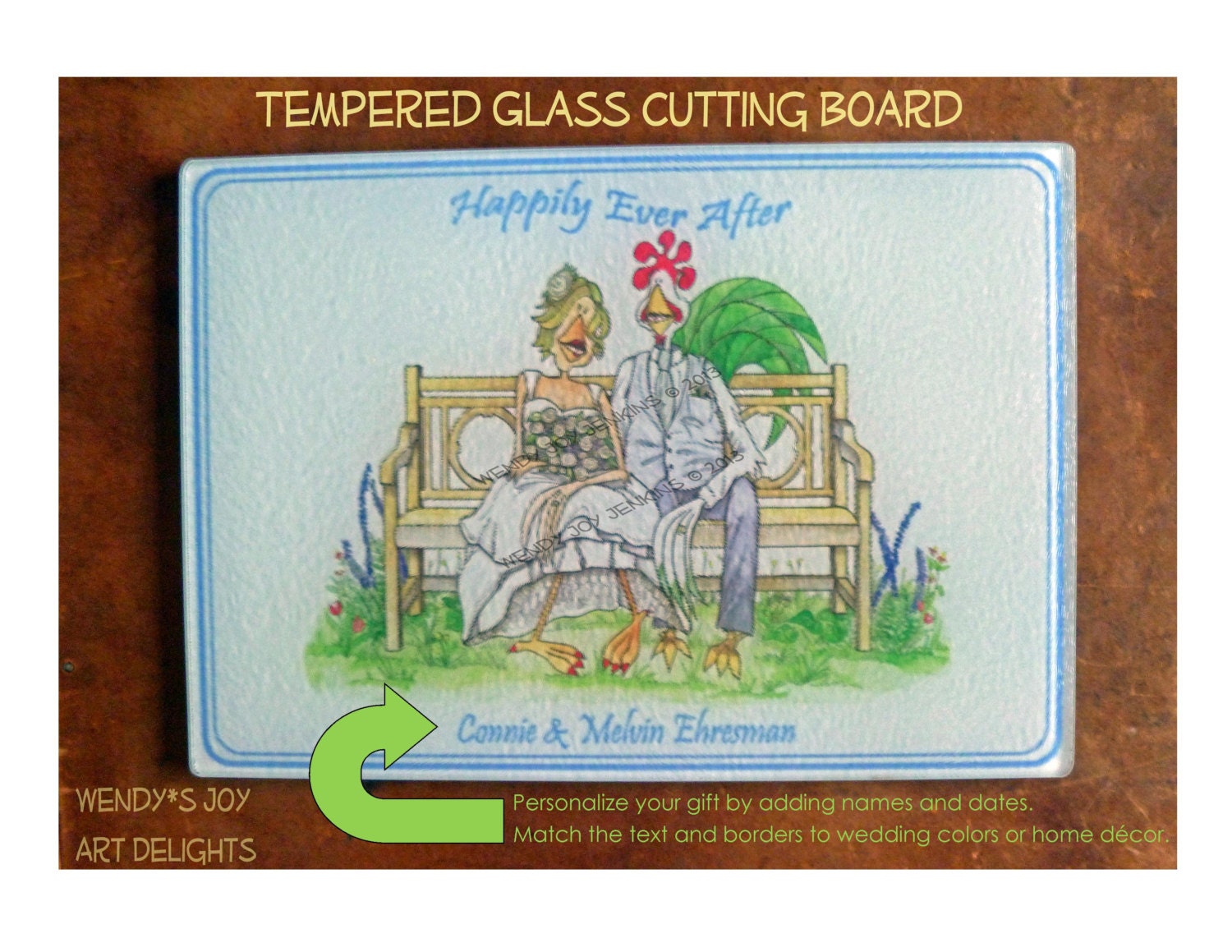 Glass Cutting Board Wedding Anniversary Gift Personalize Customize Colors Names Dates