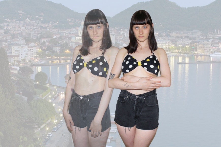 vintage 60s 70s Oscar de la renta polka dot swim top size small