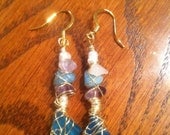 Mermaid's treasure wire-wrapped earrings - freshwater pearl, amethyst and clear quartz, turquoise seaglass