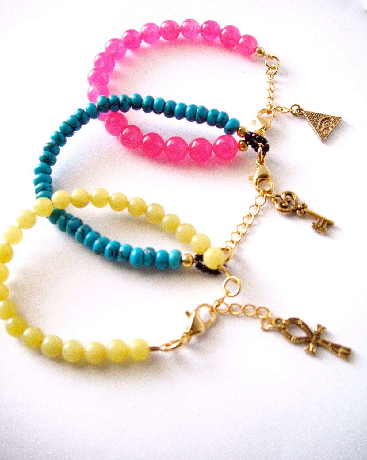 Unisex Semiprecious Gemstone Yoga Meditation Jade Turquoise Charm Bracelet