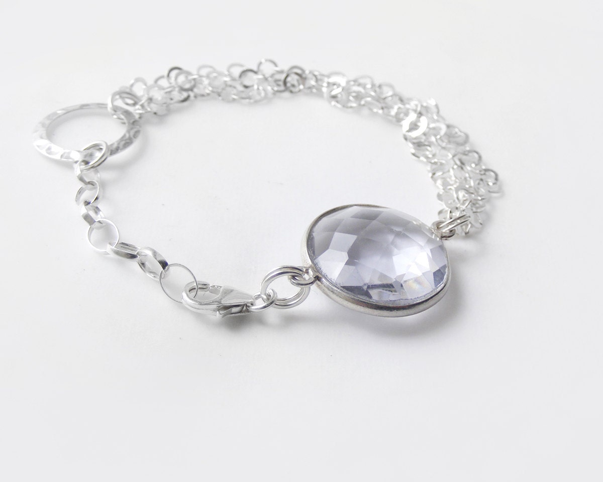 Crystal quartz bracelet, silver clear gemstone bracelet with chain, 925