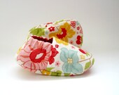 Reversible Baby Booties in Cream, Red, Yellow, and Blue Flowers - Sizes 1-4