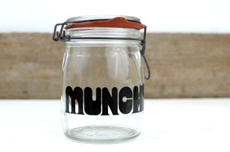 Vintage Munchies Glass Canister Jar with Helvetica Font