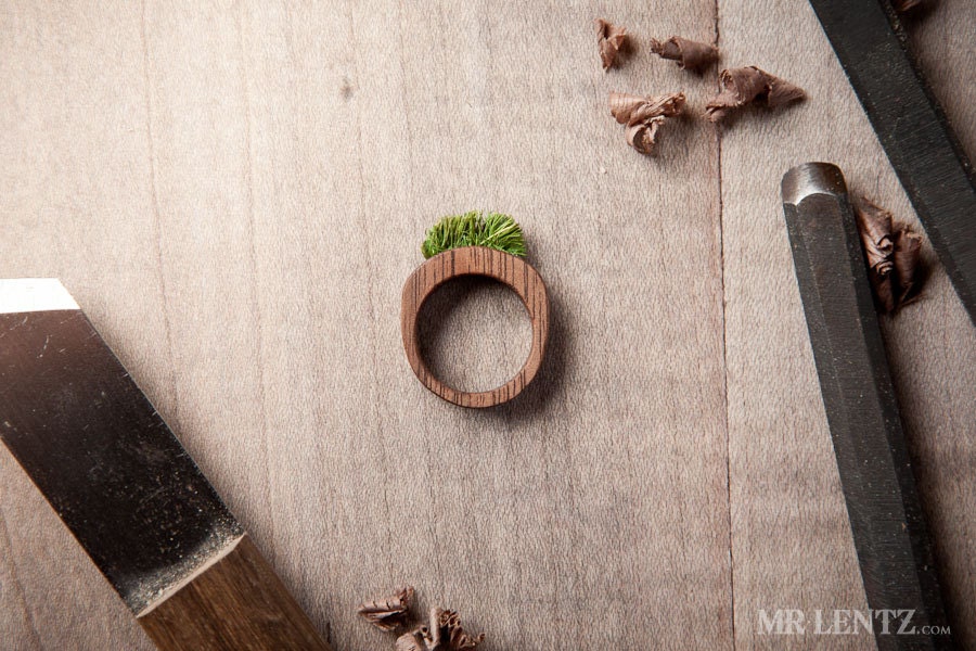Women's Wood Ring With Grass Handmade Eco Friendly Forest Jewelry 004 - MrLentz